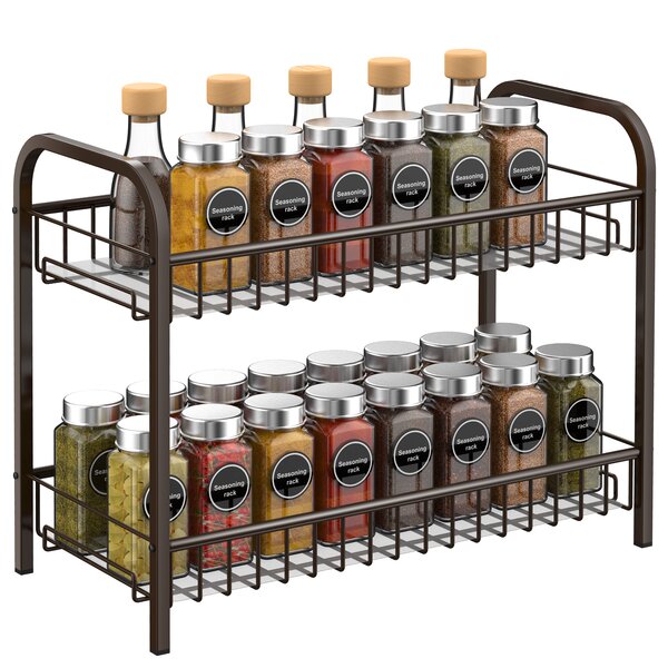 Spice Rack Organizer%2CNon Slip Seasoning Storage Shelf For Countertop Pantry Cabinet%2CBronze 